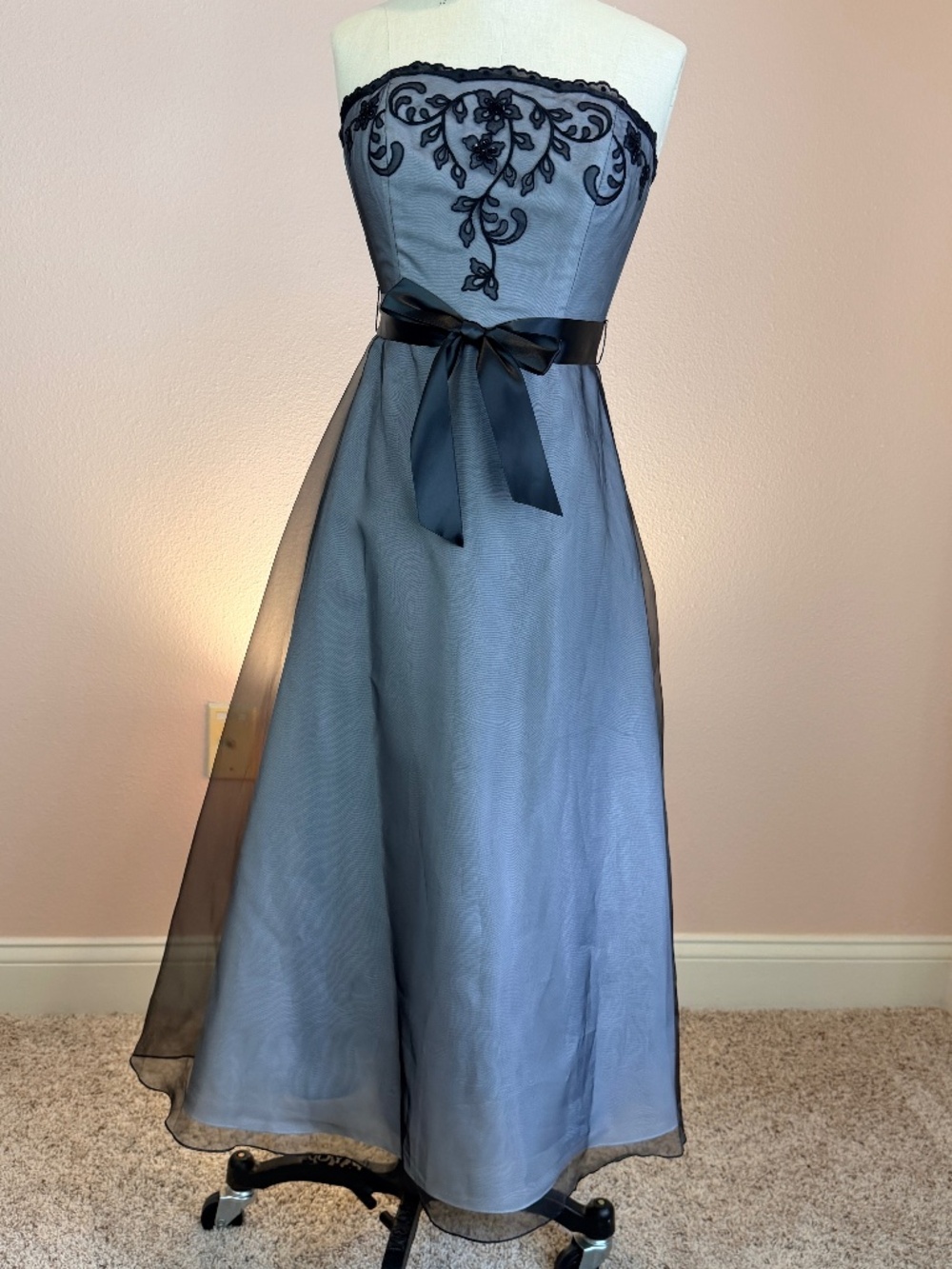 NWT David's Bridal Black Organza Overlay Strapless Prom Dress Shawl 2